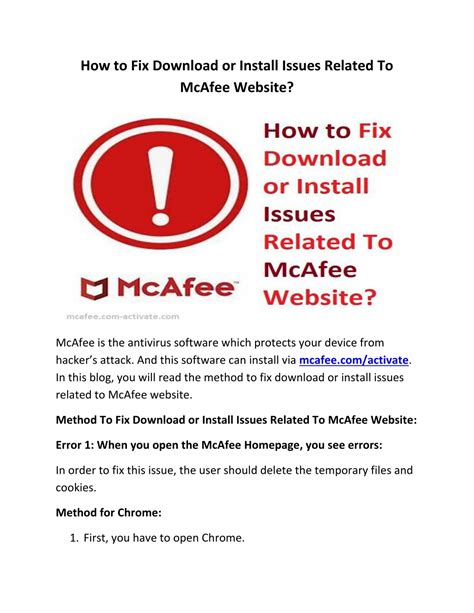Fix download or install issues related to the McAfee website.
